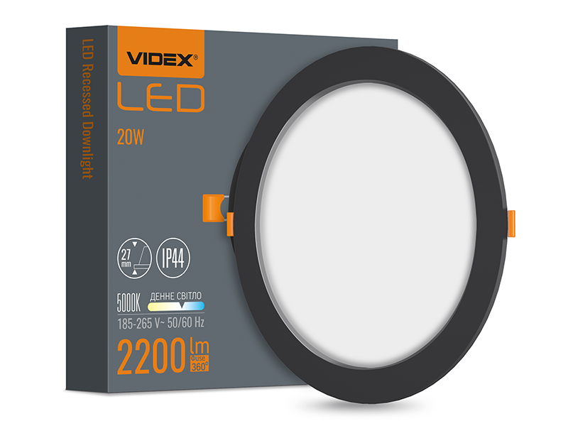 Світильник світлодіодний врізний VIDEX VL-DLBR-205B DownLight 20W круглий 5000K Чорний