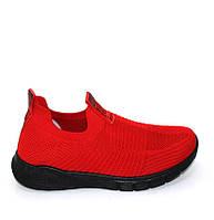 Женские красные текстильные кроссовки на лето с черной подошвой