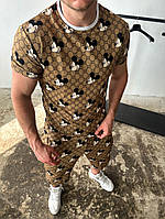Бежевий чоловічий літній спортивний костюм з принтом бежевий 42-5/664 InfinityShop
