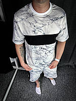 Літній чоловічий спортивний костюм принтований зі вставками білий 42-5/731 InfinityShop