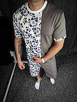 Чоловічий літній костюм двійка з квітковим принтом сірий 42-5/729 InfinityShop