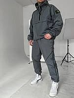 Спортивний сірий чоловічий костюм з плащівки STONE ISLAND сірий 5-573 InfinityShop