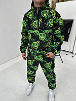 Принтований чоловічий костюм чорно-зеленого кольору чорний 5-636 InfinityShop