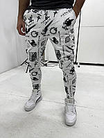 Теплі спортивні штани чоловічі матеріал трьохнитка на флісі білий 12-167 InfinityShop