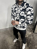 Осінній чорно-білий принтований чоловічий худі з пандами комбінований 6-165 InfinityShop