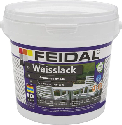 Емаль акрилова для дерева Weisslack Feidal 1л (глянсова), фото 1
