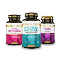 Біотин 5000 №60 - Магній №60 - Вітаміни для волосся, нігтів №60, Novel, набір з 2 банок вітамін 3 - у подарунок