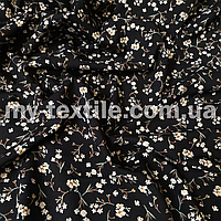 Супер софт Цветы на черном с бежевым оттенком