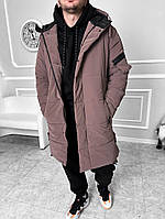 Парка чоловіча тепла зимова унісекс довга з капюшоном коричневий 7-485 InfinityShop
