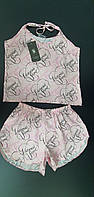 Пижама Виктория Сикрет, комплект майка шорты шелковый Victoria Secret Satin Short PJ Set, сатиновый комплект V