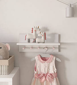 Полиця для іграшок, полиця для декору та іграшок, полиця з нагелями в дитячу W-3 Білий+нагель Рожевий