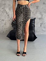 Стильная джинсовая юбка в леопардовом принте, Женская модная джинсовая юбка с высокой талией