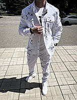 Принтований білий котоновий чоловічий костюм сорочка штани білий 52-020 InfinityShop