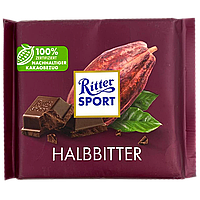 Шоколад чорний шоколад Ріттер Спорт Ritter Sport halbbitter 100g 12шт/ящ (Код: 00-00003526)
