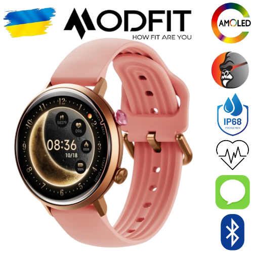 Жіночий водонепроникний смарт-годинник Modfit Allure Pink. IP68 c Amoled екраном