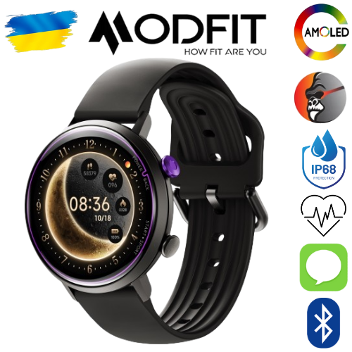 Жіночий водонепроникний смарт-годинник Modfit Allure Black Black Amoled екран