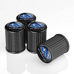 Ковпачки на ніпель для Субару Alitek Lux Black Metal Subaru (напис), 4 шт.