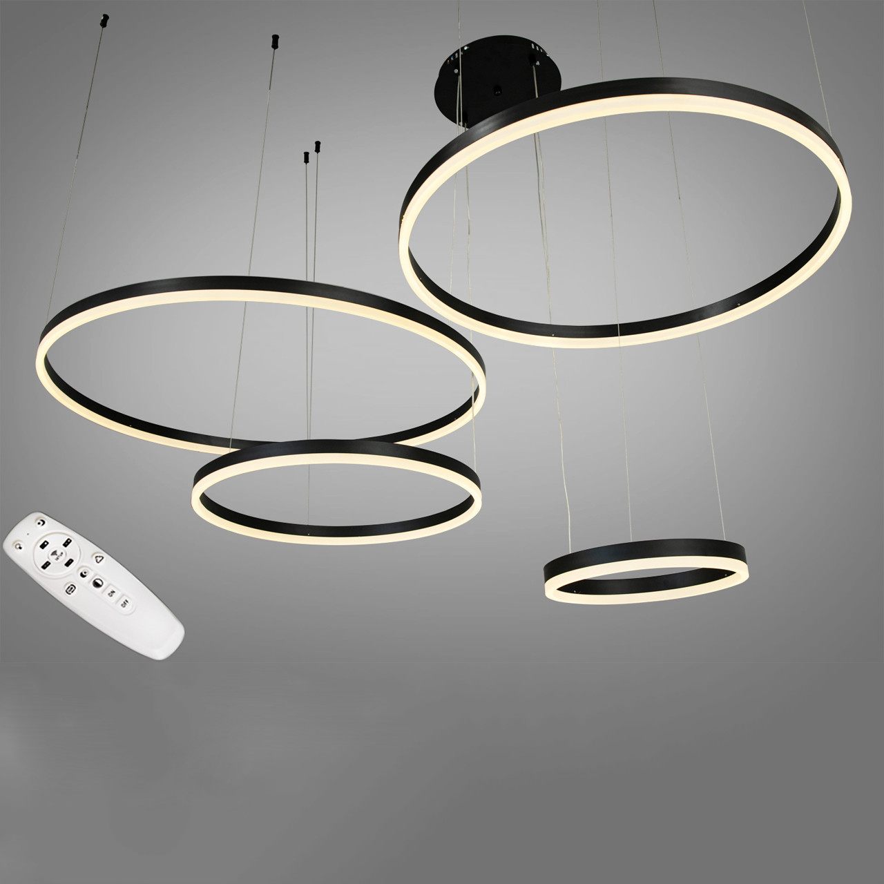 Світлодіодна підвісна Led люстра 175 Вт з пультом д/к колір каркасу чорний D-2130-800+600+500+300BK, фото 1