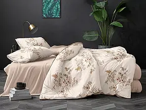 Світлі тканини компаньйони 220см для постільної білизни Бязь Gold Lux квітковий принт на кремовому (A+B) рулони (50м+50м) Пакистан, фото 1