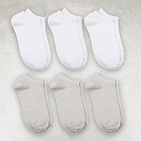 Набор носков женских коротких "Белый и Бежевый" с удобной резинкой хлопок премиум сегмент размер 35-38 6 пар