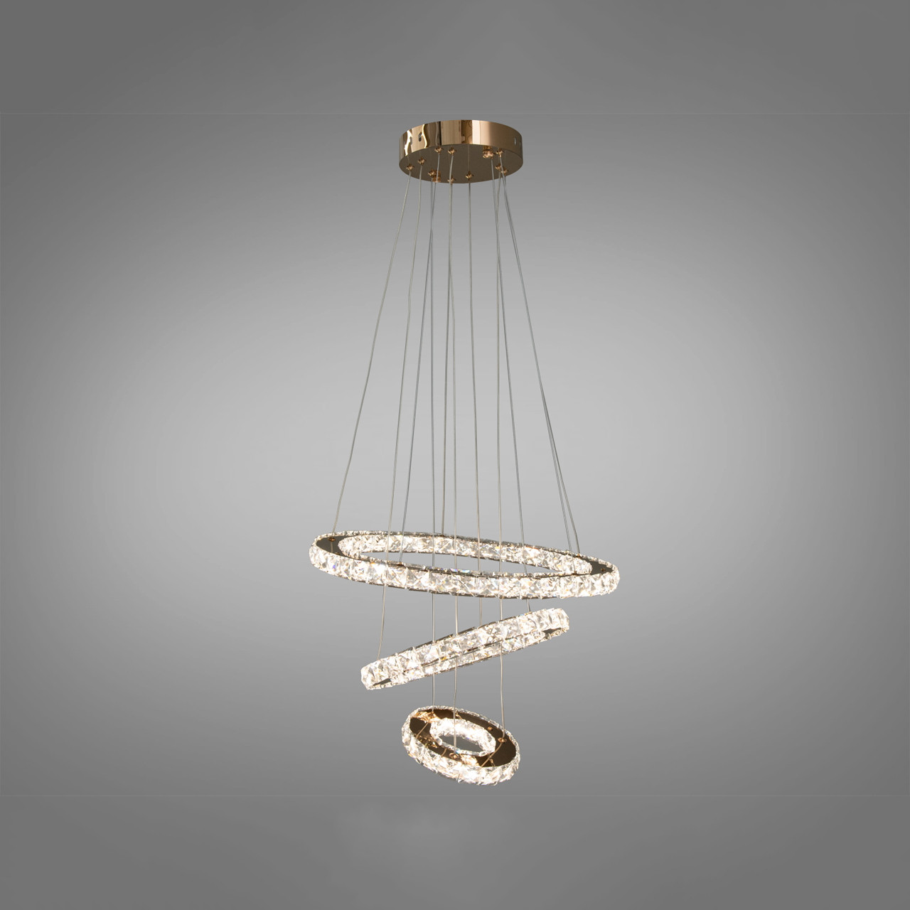 Кришталева підвісна світлодіодна LED люстра 60 Вт з пультом управління колір каркасу золотий D-8312-6W/480+340+190G, фото 1