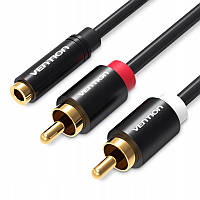 Аудіо кабель з AUX mini-Jack 3,5 мм на тюльпан Double RCA Vention lotus audio cable (1m). Black