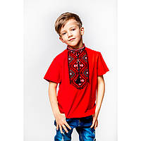Вишиванка-футболка для хлопчика 86 Piccolo "Олесь" червона з чорною вишивкою