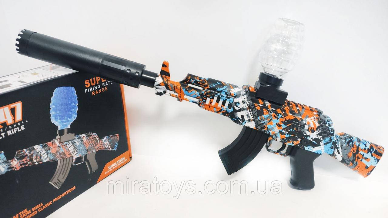 Іграшковий автомат на Орбіз АК47 Графіті Orange 58 см, акумулятор 7.4 V, орбізи 1000 шт., 2 режими