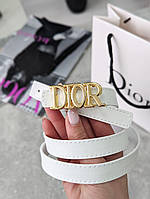 Ремень женский Christian Dior белый узкий Диор золотая пряжка