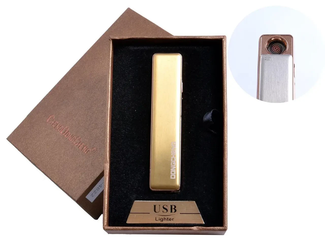 USB-запальничка в подарунковому пакованні (спіраль розжарювання, золото) No4822-2