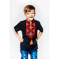 Вишиванка-футболка для хлопчика 152 Piccolo "Олесь" чорна з червоною вишивкою