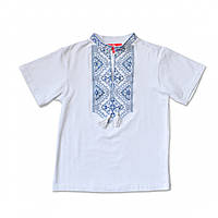Вишиванка-футболка для хлопчика 116 Piccolo "Олесь" біла з блакитною вишивкою