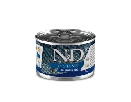 Вологий корм Farmina N&D Grain Free OCEAN SALMON & COD ADULT MINI для собак дрібних порід, з лососем -140 гр