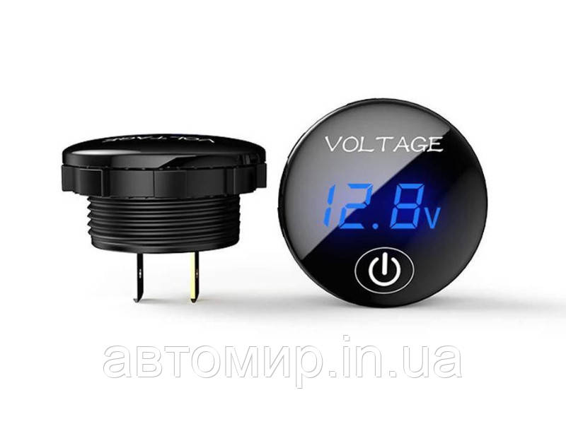 Вольтметр автомобільний врізний круглий синього кольору сенсорний, фото 1