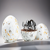 Декоративная подставка для столовых приборов в форме яйца на 6 персон 24 прибора праздничный