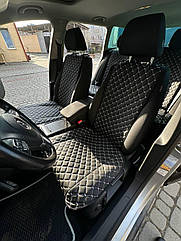 Накидки на сидіння з екошкіри (Колір: Чорний, Нитка: Сіра) комплект