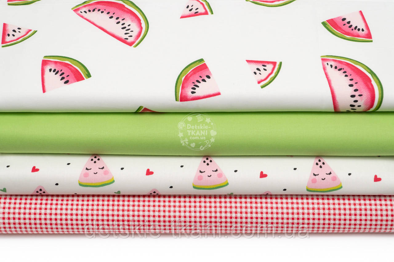 Набір тканин 40*40 см із 4 штук "Шматочки кавуна", фото 1