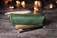 Персонализированный кожаный пенал для ручек и карандашей зеленый
