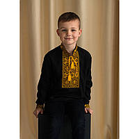 Вишиванка для хлопчика 164 Piccolo "Колосок" чорна з жовтою вишивкою