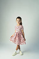 Детское летнее платье сарафан № 624104 розовое в клубнички ( р. 5 -8 )