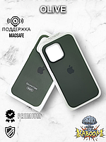 Оригинальный чехол с МагСейф на Айфон 14 Про Зеленый / Original iPhone 14 Pro Olive kaboom