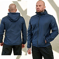 Чоловіча вітровка легка куртка спортивна з капюшоном літо-весна-осінь темно-синя