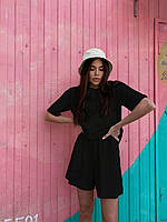 Женский летний базовый костюм двойка (футболка + шорты) из двунитки. Арт 057А320 Черный, 42/44