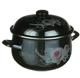 Каструля із сталі з потрійним шаром емалі 6,5 л 24 см Helios із квітковою композицією 1348-A