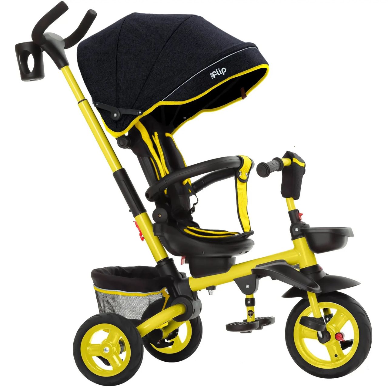 Велосипед коляска триколісний Tilly Flip T-390/1 з поворотним сидінням Жовтий з чорним