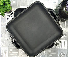 Сковорода гриль чавунна квадратна, з кришкою сковородою, 280мм*280мм, h=40мм