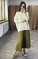 Трикотажная женская юбка-плиссе миди р.42 хаки