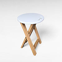 Кухонный деревянный табурет с белым сиденьем Раскладная табуретка на кухню из дерева Складной стульчик ЯСЕНЬ