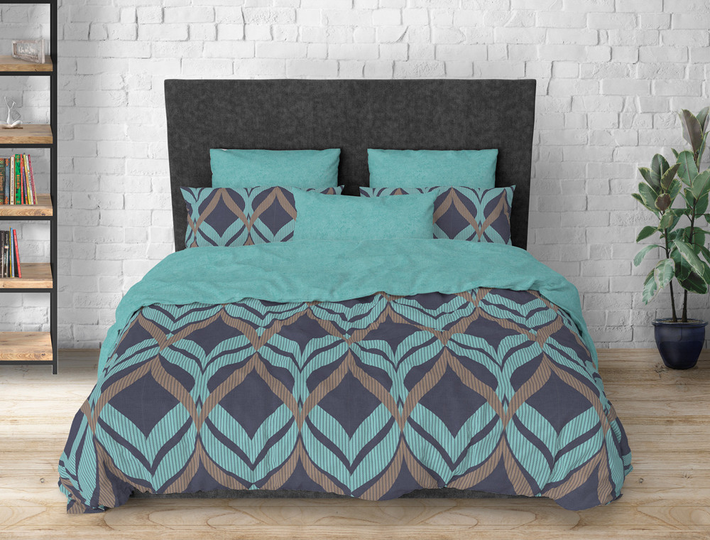 Тканини компаньйони для постільної білизни 220 см набивна Бязь Gold Lux абстракція на синьому тлі (A+B рулони 50 м+50 м)