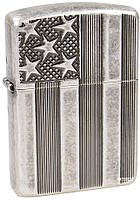 Зажигалка Zippo 28974 Flag Armor Antique Silver Plate Серебристая